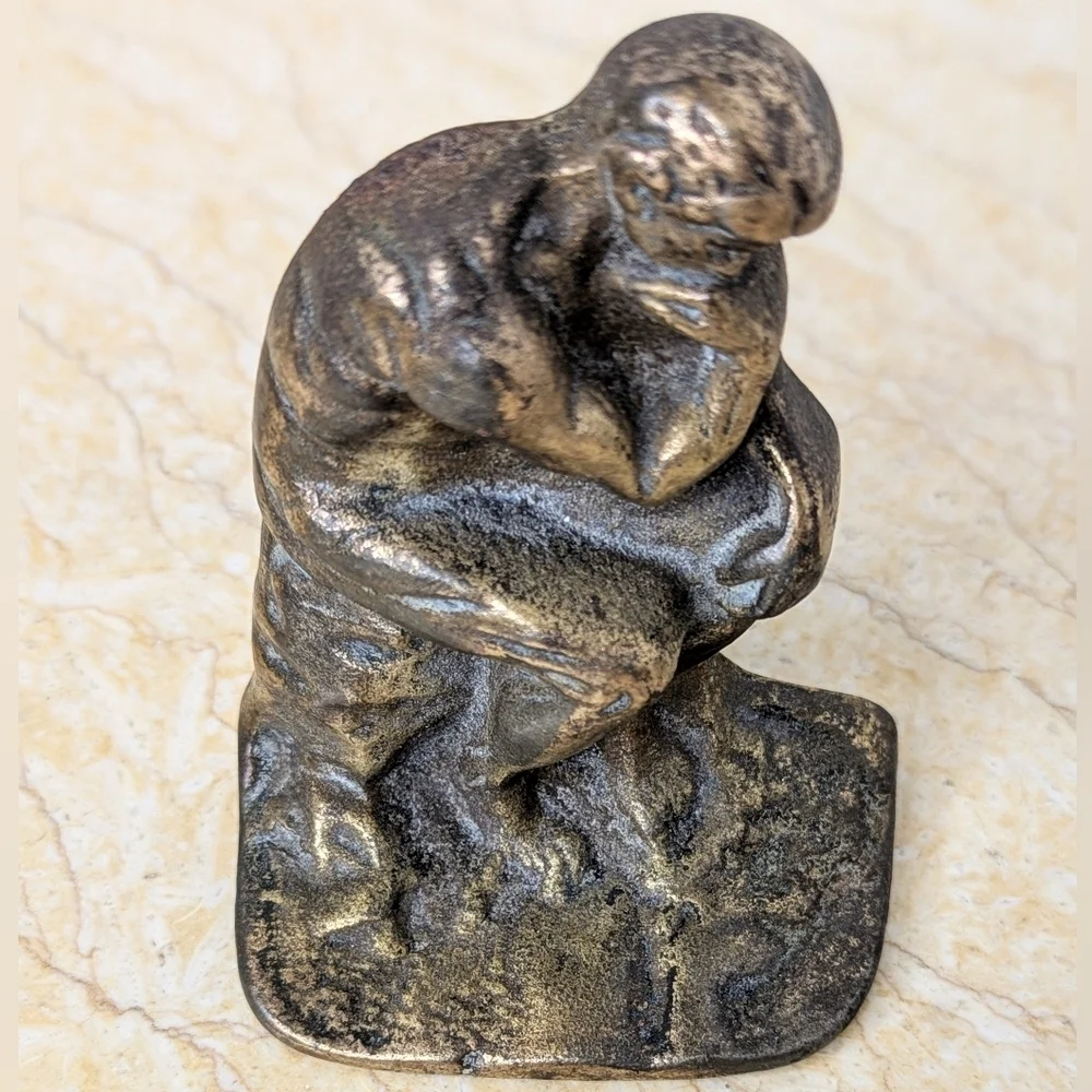 Vintage Brass The Thinker By Rodin Metal Sculpture Bookends Art Deco Old World